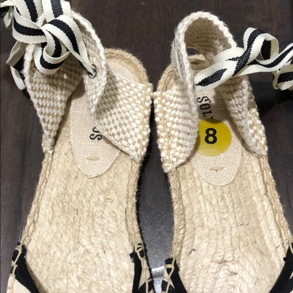 Soludos Black and Natural Striped Lace-Up Espadrilles
